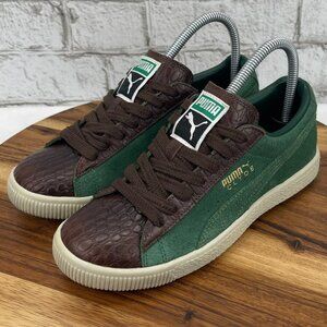 Puma Clyde Zoo O Lux Womens 6.5/37 Green Brown Meanie Real Leather Shoes RARE